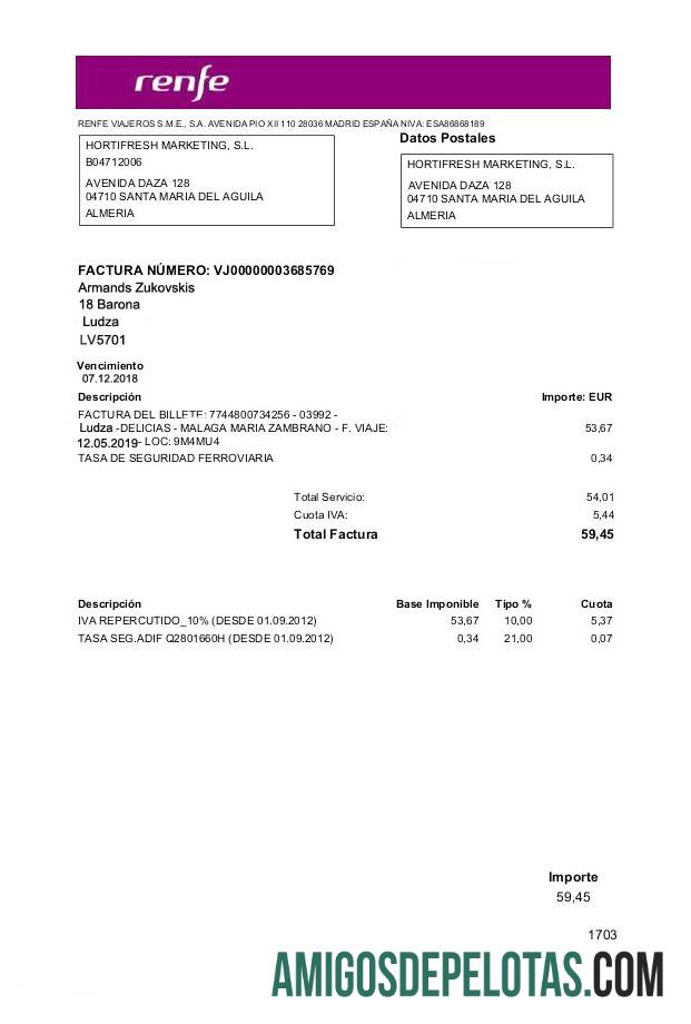 Em branco modelo de conta de serviços públicos Renfe da Letônia, totalmente editável em formato PSD